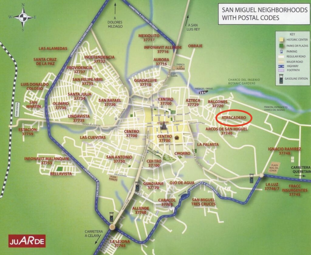 Map of San Miguel de Allende neighborhoods